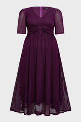 Curveins Plus Size V-Neck Long Sleeve Ruffle Hem Maxi Dress