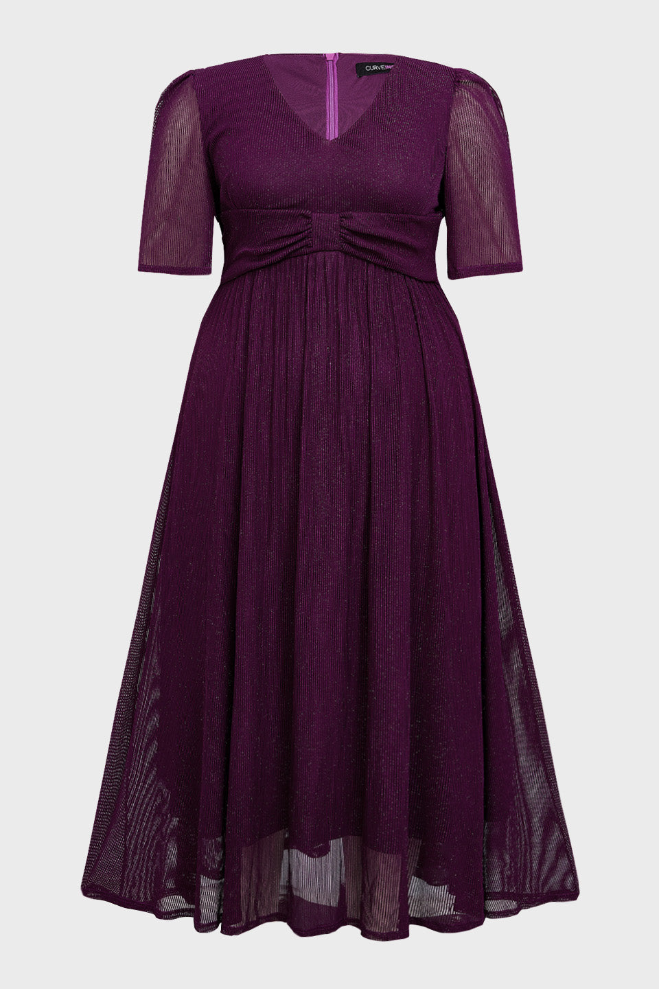 Curveins Plus Size V-Neck Short Sleeve Ruffle Hem Maxi Dress-Pink