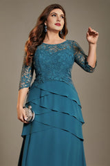 Curveins Plus Size Round Neck Embroidered Bodice Waist-Defined Maxi Dress