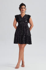 Curveins Plus Size Flutter Sleeve Patchwork Sequin Dress