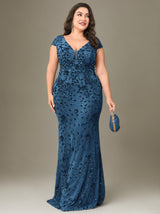 Curveins Plus Size One-Shoulder Side Slit and Waist Cinch Maxi Dress