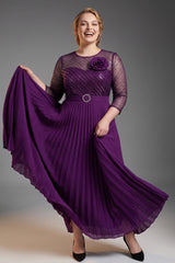 Curveins Plus Size Chic Round Neck Ruched Detail Long Sleeve Maxi Dress
