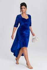 Curveins Plus Size Asymmetric Hem Velvet Maxi Dress With Sequin