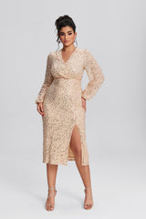 Curveins Plus Size Embellished Sequin Elegant V-Neck Bodycon Dress