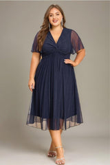 Curveins Plus Size V-Neck Batwing Sleeve Knot Waist Maxi Dress