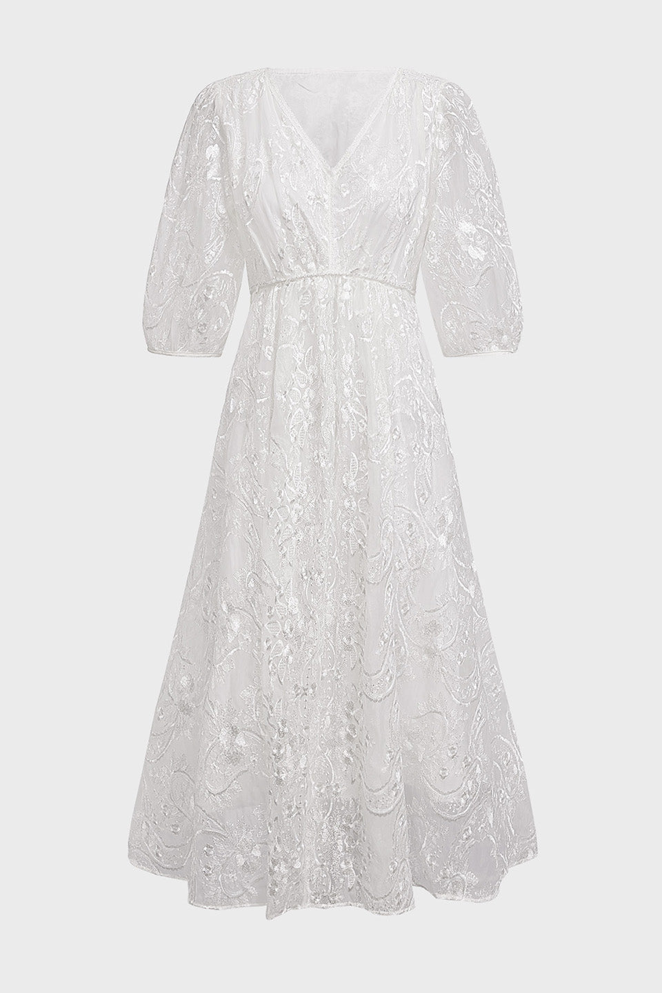 Curveins Plus Size Floral Embroidered V-Neck Ruffle Hem Maxi Dress