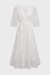 Curveins Plus Size Floral Embroidered V-Neck Ruffle Hem Maxi Dress