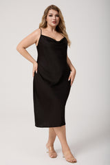 Curveins Plus Size Satin Cowl Neck Spaghetti Strap Loose Fit Sleep Dress