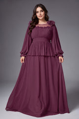 Curveins Plus Size Crew Neck Puff Sleeve Faux Two Piece Panelled Maxi Dress