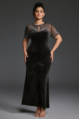 Curveins Plus Size Round Neck Sequin Mermaid Maxi Dress