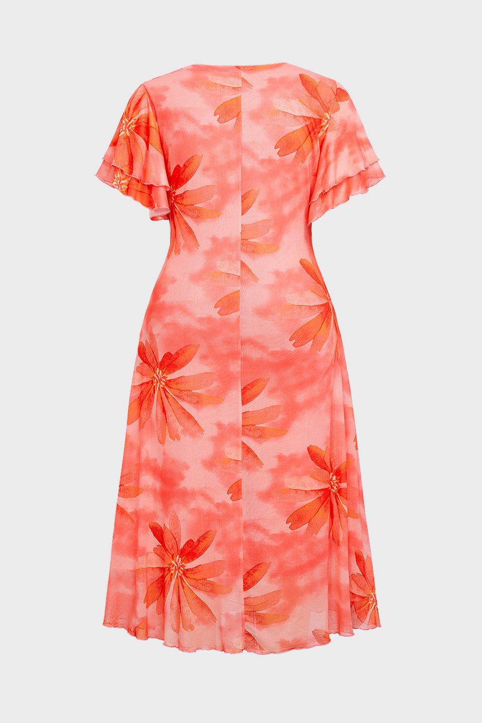 Curveins Plus Size V Neck Batwing Sleeve Flowy Elegant Midi Dress