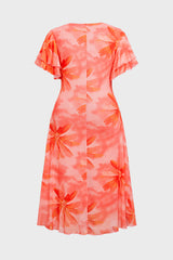 Curveins Plus Size V Neck Batwing Sleeve Flowy Elegant Midi Dress