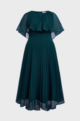 Curveins Plus Size Round Neck Short Cape Sleeve Elegant A-Line Maxi Dress