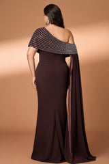 Curveins Plus Size Asymmetric One-Shoulder Rhinestone Detail Dress