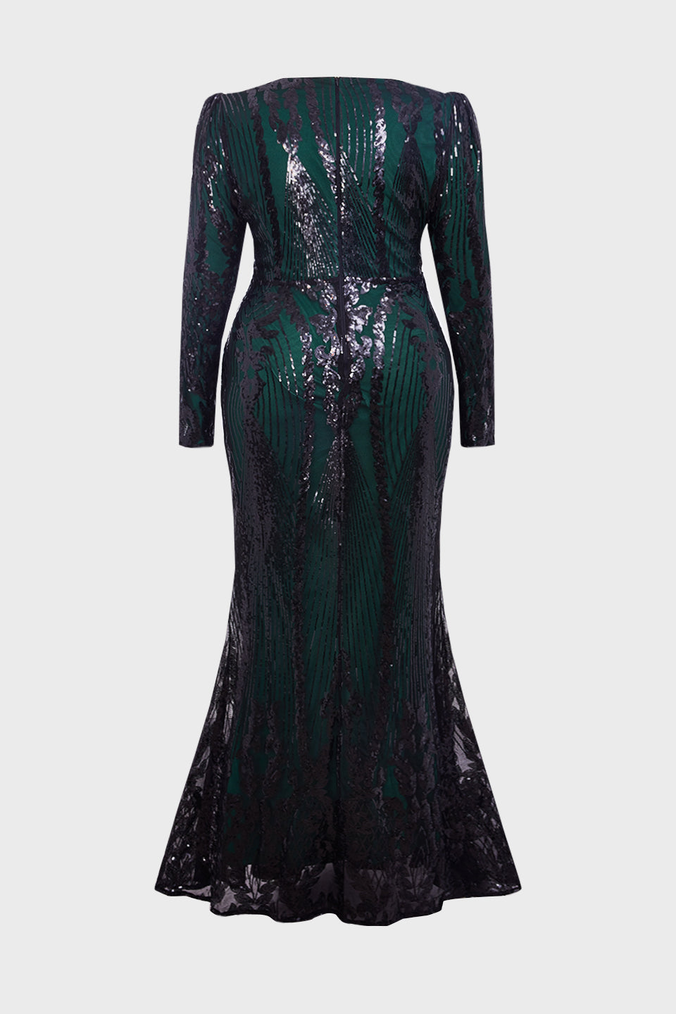Curveins Elegant Plus Size V-Neck Floral Long Sleeve Sequin Bodycon Dress