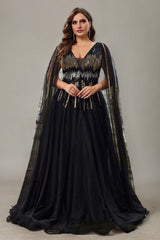 Curveins Plus Size V-Neck Waist-Defining Sequin Maxi Dress