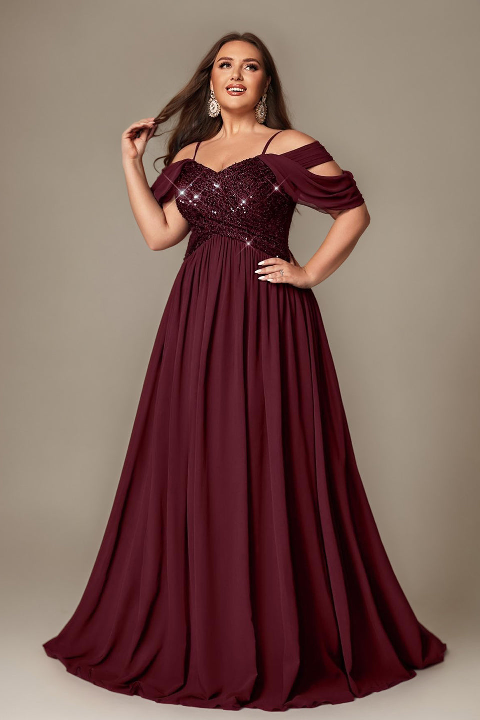Curveins Plus Size Off-Shoulder Short Sleeve A-Line Maxi Dress