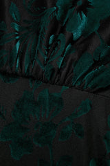 Curveins Plus Size V-Neck Flowy Bell Sleeves Pleated Velvet Maxi Dress