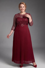 Curveins Plus Size Chic Round Neck Ruched Detail Long Sleeve Maxi Dress