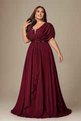 Curveins Plus Size V-Neck Short Sleeve Asymmetrical A-Line Maxi Dress
