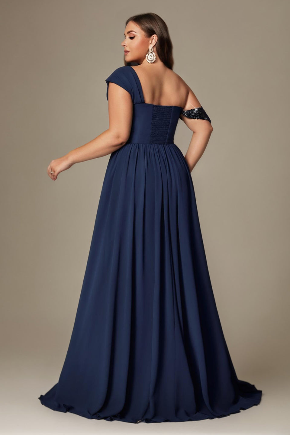 Curveins Plus Size Asymmetric One-Shoulder Sequin Side-Slit Maxi Dress