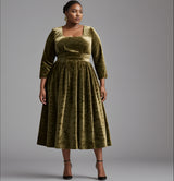 Curveins Plus Size Vintage Velvet Long Sleeve Maxi Dress