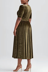 Curveins Plus Size Vintage Velvet Long Sleeve Maxi Dress