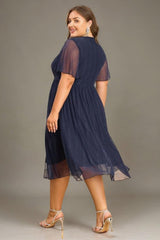 Curveins Plus Size V-Neck Batwing Sleeve Knot Waist Maxi Dress