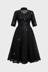 Curveins Plus Size V-Neck Half Sleeve Sequin Cocktail Midi Dress