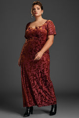 Curveins Plus Size Velvet Ruffle Sleeve Maxi Dress