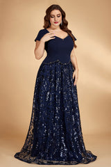 Curveins Plus Size V Neck Short Sleeve Sequin Patchwork Cinched Waist Floral Maxi Dress