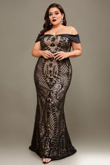 Curveins Plus Size Off-Shoulder Floral Pattern Curve-Hugging Mermaid Maxi Dress