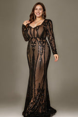 Curveins Elegant Plus Size V-Neck Floral Long Sleeve Bodycon Dress