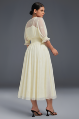 Curveins Plus Size V-Neck Embroidered Ruffle Hem Dress