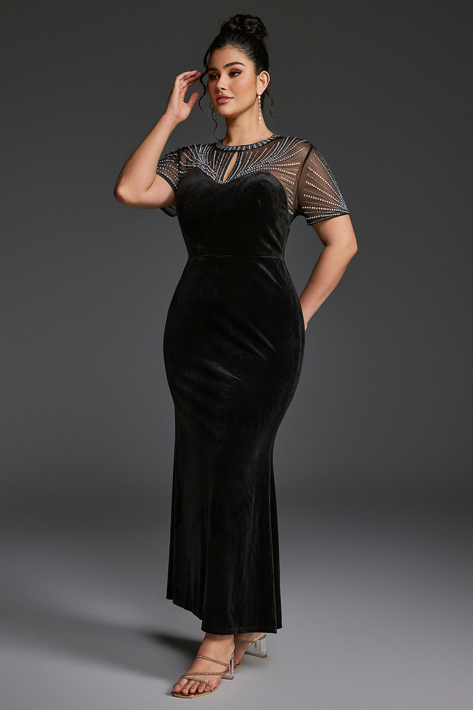 Curveins Plus Size Round Neck Sequin Mermaid Maxi Dress