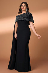 Curveins Plus Size Asymmetric One-Shoulder Rhinestone Detail Dress