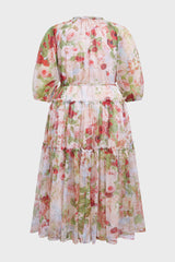 Curveins Plus Size Round Neck Floral Wrap Waist Tiered Maxi Dress