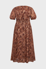 Curveins Plus Size V Neck Short Sleeve Floral Ruched Waist Flowy Elegant Maxi Dress