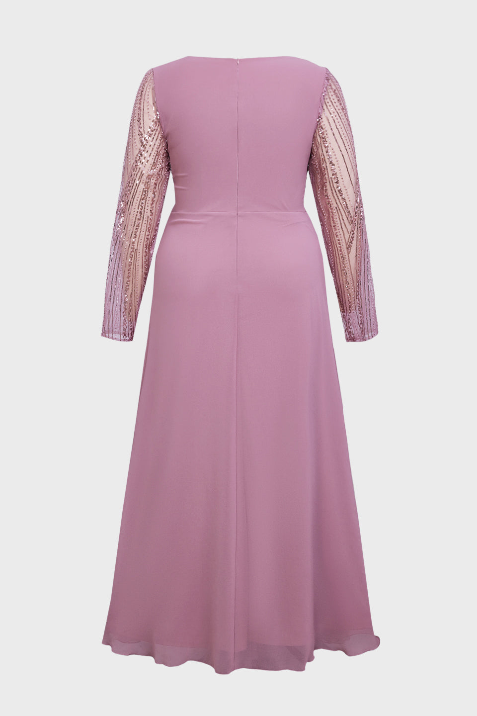 Curveins Plus Size V Neck Long Sleeve Sequin Cinched Waist Elegant Maxi Dress