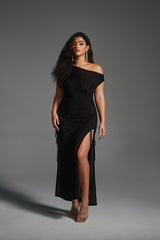 Curveins Plus Size One Shoulder Sexy Split Bodycon Maxi Dress