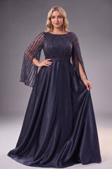 Curveins Plus Size Crew Neck Long Sleeve Sequin Panelled Elegant Evening Maxi Dress