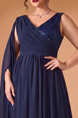 Curveins Plus Size V-Neck Backless High-Waist A-Line Maxi Dress