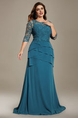 Curveins Plus Size Round Neck Embroidered Bodice Waist-Defined Maxi Dress