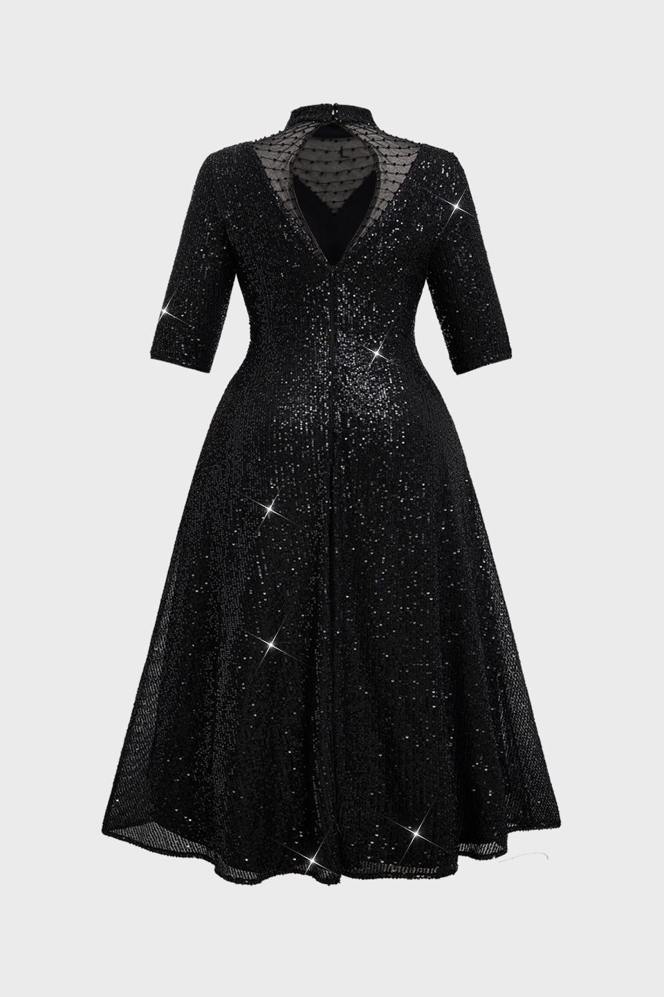 Curveins Plus Size V-Neck Half Sleeve Sequin Cocktail Midi Dress