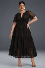 Curveins Plus Size Velvet V-Neck Ruched  Dress