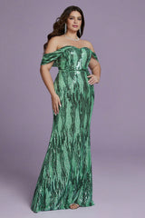 Curveins Plus Size Off-Shoulder Bodycon Sequin Maxi Dress with Textured Detailing