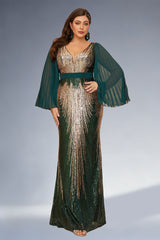 Curveins Plus Size Sparkling V-Neck Batwing Long-Sleeve Curve-Fit Maxi Dress