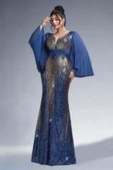 Curveins Plus Size Sparkling V-Neck Batwing Long-Sleeve Curve-Fit Maxi Dress