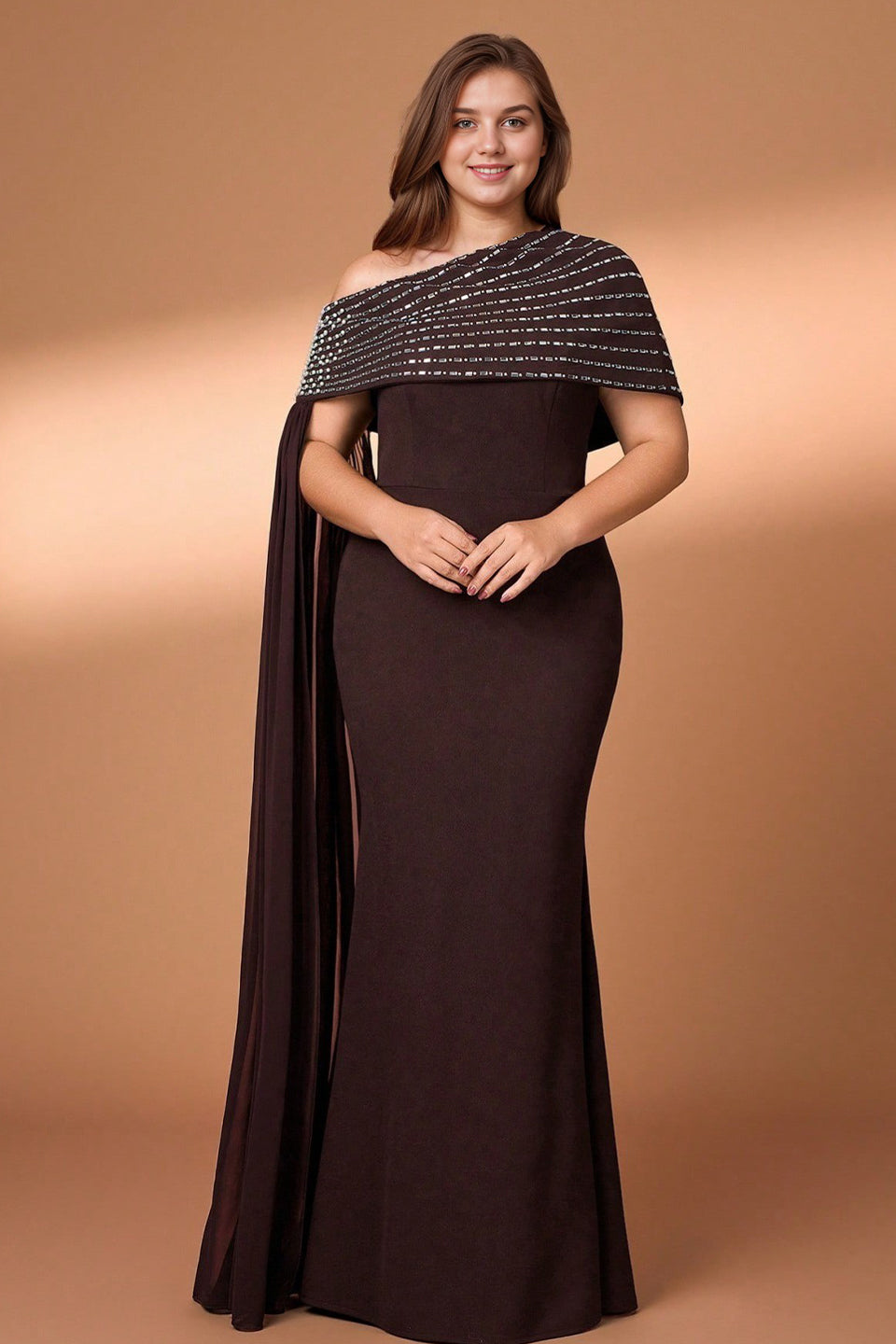 Curveins Plus Size Asymmetric One-Shoulder Rhinestone Detail Dress