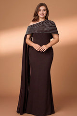 Curveins Plus Size Asymmetric One-Shoulder Rhinestone Detail Dress
